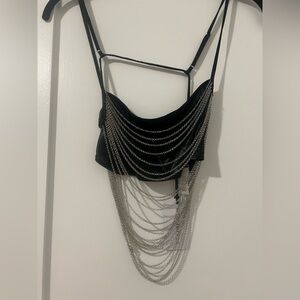 Who What Wear Black Crop Top with Silver Chain Small NWT